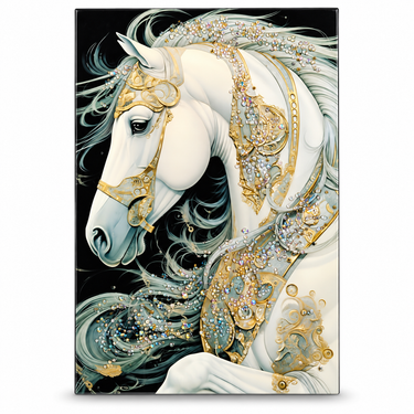 Majestic White & Gold Horse Crystal Wall Art Frame – Luxury 3D Rhinestone Decorative Panel