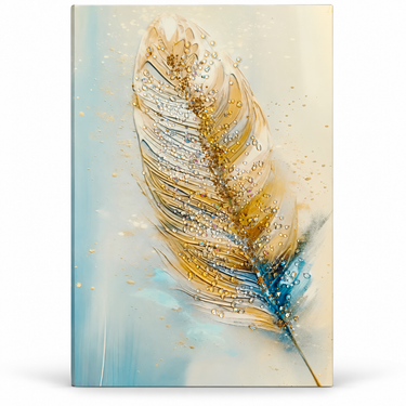 Luxury Ivory, Gold & Aqua Crystal Feather Wall Art Frame – Premium 3D Rhinestone Feather Decorative Panel