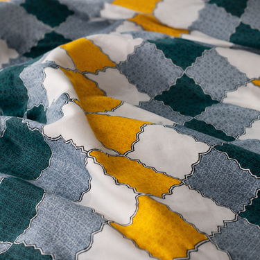 Saffron Teal Mosaic Multicolour Geometric Double Bedsheet Set | Super-Soft Microfiber with 2 Pillow Covers