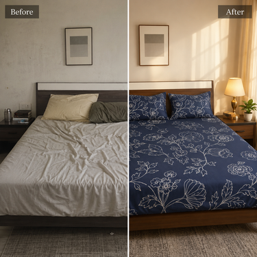 Midnight Botanica Navy Blue Floral Printed Double Bedsheet Set | Super-Soft Microfiber with 2 Pillow Covers