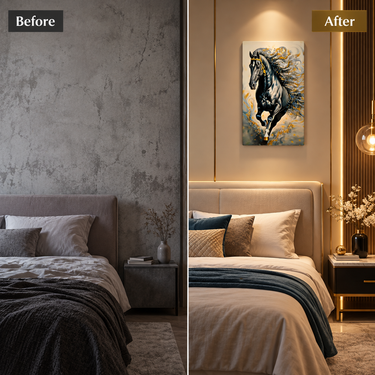 Majestic Black Horse Ivory, Gold & Silver Crystal Wall Art Frame – Premium 3D Rhinestone Decorative Panel