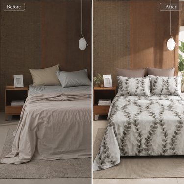 Silverleaf Serenity Grey Botanical Printed Double Bedsheet