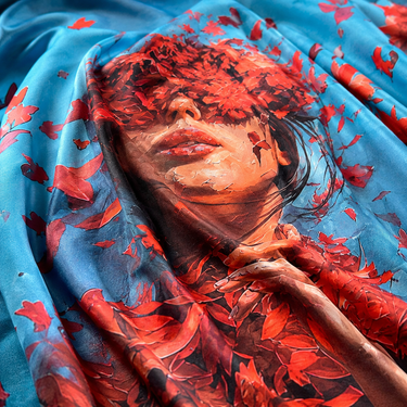 Blue & Red Artistic Woman Portrait Printed Double Bedsheet with 2 Pillow Covers | 100% Microfiber Satin Weave | Super Soft Pre-Shrunk Bedding Set – 87.5 × 92.5 Inch
