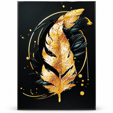 Luxury Black & Gold Crystal Feather Wall Art Frame – Premium 3D Rhinestone Decorative Frame