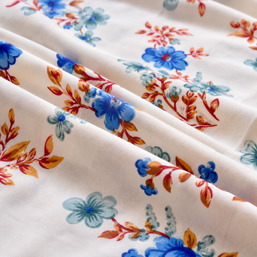 Azure Blossom Ivory & Blue Floral Printed Double Bedsheet Set | Premium Cotton with 2 Pillow Covers