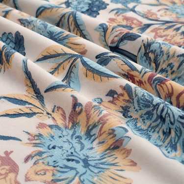 Azure Amber Bloom Ivory & Blue Floral Printed Double Bedsheet Set | Premium Microfiber with 2 Pillow Covers