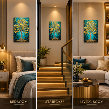 Designer Turquoise & Gold Tree of Life Crystal Wall Decor – Luxury 3D Art Frame