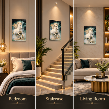 Royal White & Gold Horse Crystal Wall Art Frame – Luxury 3D Rhinestone Decorative Panel