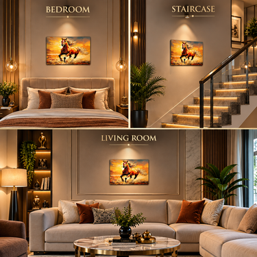 Royal Sunset Stallion Crystal Wall Art Frame – Luxury Orange & Gold 3D Decorative Panel
