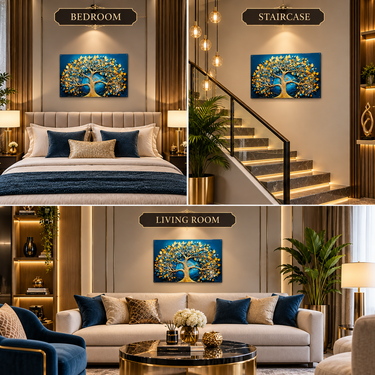 Majestic Teal & Gold Crystal Tree of Life Wall Art – Premium 3D Rhinestone Wall Panel