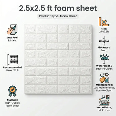 White Brick Design Textured Foam Sheet Installed on Wall – Nidhi Decor Mumbai Home Decor