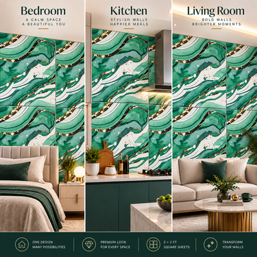Self Adhesive Teal White Abstract Foam Wall Sheet 2x2 ft | 2mm Damp-Proof Decor (Minimum 5 Quantity)