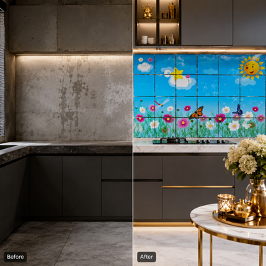 Glossy Garden Kitchen Backsplash Sticker Sheet – 90 × 60 cm