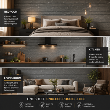 Graphite Grey Marble Fluted Grille Wall Panel Roll – 2 × 10 ft