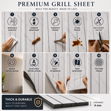 Pearl White Carrara Marble Fluted Grille Wall Panel Roll – 2 × 10 ft