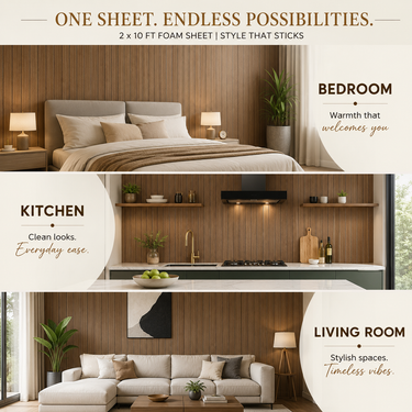 Golden Chestnut Fluted Grille Wall Panel Roll – Self-Adhesive PVC, 2 × 10 ft