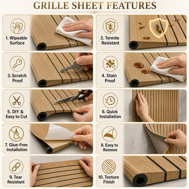 Natural Oak Grille Sheet 2×10 ft | Self-Adhesive Wooden Slat Wall Panel Roll | Plain & Fluted Wood Design for Bedroom, Living Room & TV Wall