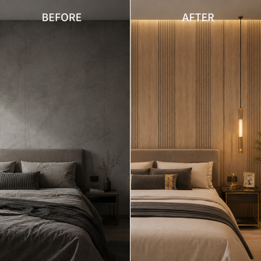 Beige Oak Wooden Grille Sheet 2×10 ft | Self-Adhesive Decorative Wood Slat Wall Panel Roll | Plain & Fluted Wall Covering for Living Room, Bedroom & TV Unit