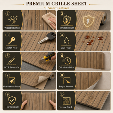 Walnut Brown Wooden Grille Sheet 2×10 ft | Self-Adhesive Wood Slat Wall Panel Roll | Textured Fluted Wall Covering for Living Room, Bedroom & TV Unit