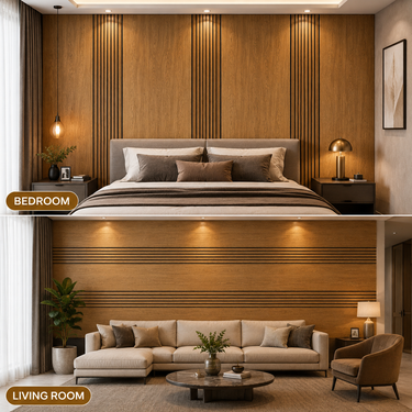 Warm Oak Wooden Grille Sheet 2×10 ft | Self-Adhesive Decorative Wood Slat Wall Panel Roll | Plain & Fluted Wall Covering for Living Room, Bedroom & TV Unit