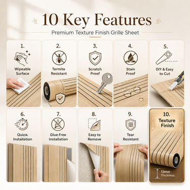 Golden Oak Wooden Grille Sheet 2×10 ft | Self-Adhesive Decorative Wood Slat Wall Panel Roll | Plain & Fluted Wall Covering for Living Room, Bedroom & TV Unit