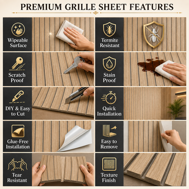 Light Oak Wooden Grille Sheet 2×10 ft | Self-Adhesive Fluted Wood Slat Wall Panel Roll | Decorative Wall Covering for Bedroom, Living Room & TV Unit
