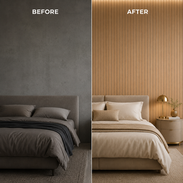 Natural Oak Wooden Grille Sheet 2×10 ft | Self-Adhesive Fluted Wood Slat Wall Panel Roll | Textured Wall Covering for Bedroom, Living Room & TV Unit