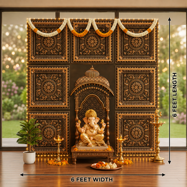 Majestic Black & Antique Gold Ganpati Mandap Backdrop 6×6 Ft |  Ganesh Chaturthi & Pooja Decor