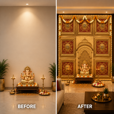 Royal Red Gold Ganpati Mandap Decoration Panel Set 6×6 Ft | Premium Jali Arch Backdrop | Ganesh Chaturthi Pooja Decor
