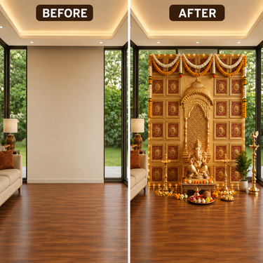 Premium Red & Antique Gold Ganpati Backdrop 6×6 Ft | Traditional Jali Arch Mandap Decoration Panels | Ganesh Chaturthi Decor
