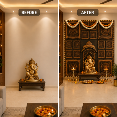 Classic Black & Antique Gold Ganesh Chaturthi Backdrop Set 6×6 Ft | Premium Embossed Pooja Mandap Panels | Home Temple Decor