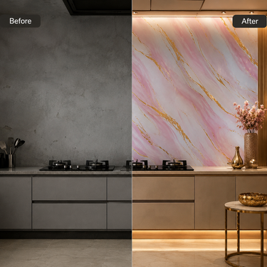 Rose Pink & Gold Marble Self-Adhesive Kitchen Sticker – 2 Meter Roll