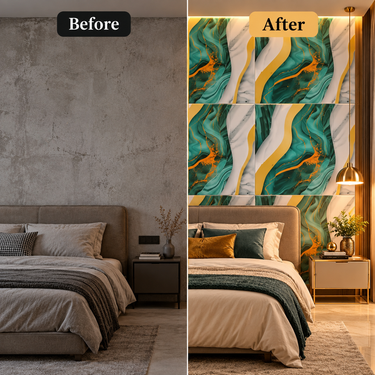 Self Adhesive Emerald Green Gold Marble PVC Foam Wall Sheet 2x2 ft (ND-107) | 2mm Damp-Proof Wall Decor (Minimum 5 Quantity)