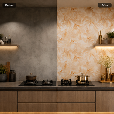 Luxury Ivory Gold Botanical Self-Adhesive Kitchen Sticker – 2 Meter Roll