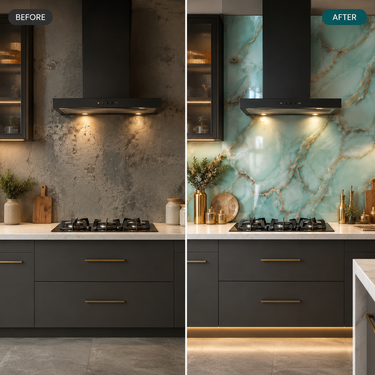 Aqua Green & Gold Onyx Marble Self-Adhesive Kitchen Sticker – 2 Meter Roll