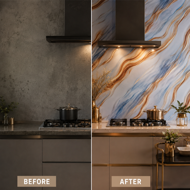 White, Blue & Gold Agate Marble Self-Adhesive Kitchen Sticker – 2 Meter Roll