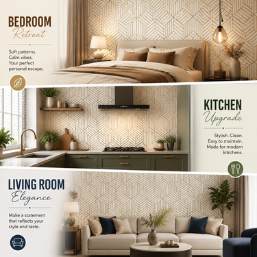 Self Adhesive White Gold Geometry Texture Wallpaper Roll 2 Meter