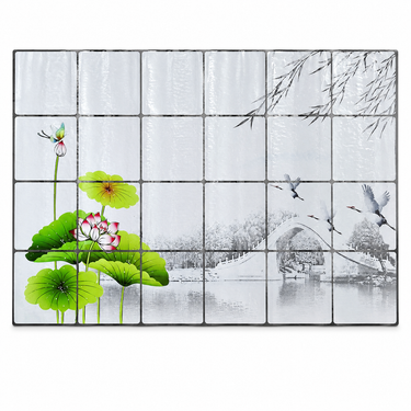 Glossy Lotus Kitchen Backsplash Sticker Sheet – 90 × 60 cm