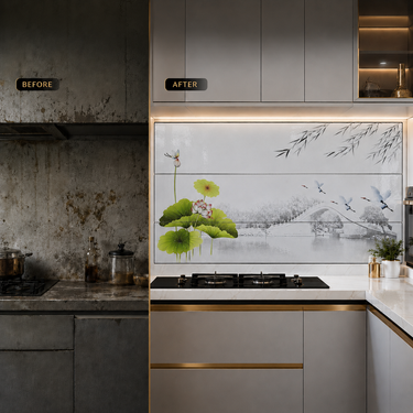 Glossy Lotus Kitchen Backsplash Sticker Sheet – 90 × 60 cm