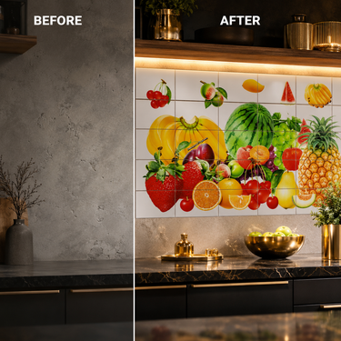 Glossy Fruits Kitchen Backsplash Sticker Sheet – 90 × 60 cm