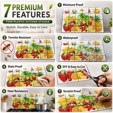 Glossy Fruits Kitchen Backsplash Sticker Sheet – 90 × 60 cm