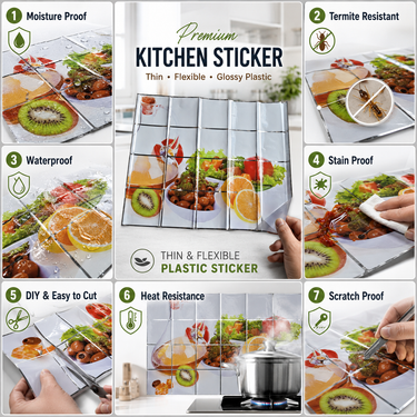 Glossy Great Vibes Kitchen Backsplash Sticker Sheet – 90 × 60 cm
