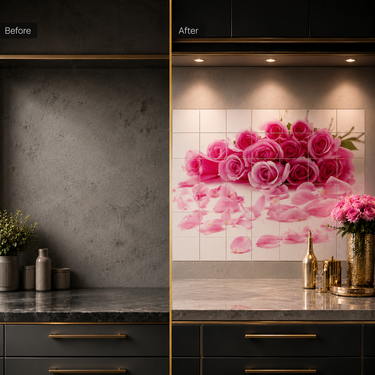 Glossy Flowers Kitchen Backsplash Sticker Sheet – 90 × 60 cm