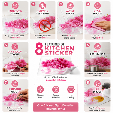 Glossy Flowers Kitchen Backsplash Sticker Sheet – 90 × 60 cm