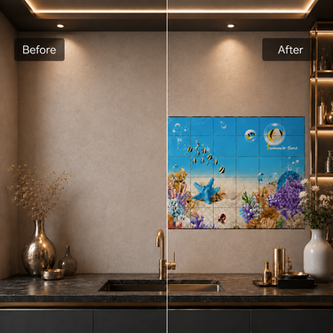 Glossy Aquarium Kitchen Backsplash Sticker Sheet – 90 × 60 cm