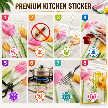 Glossy Flowers Kitchen Backsplash Sticker Sheet – 90 × 60 cm
