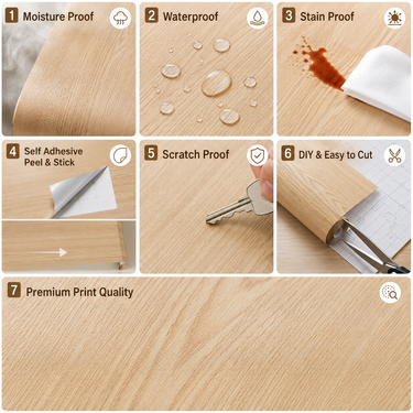 Self Adhesive Light Brown Texture Wallpaper 10m x 18in | Warm Neutral Wall Decor