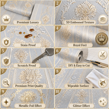 Non Self Adhesive Royal Gold Wallpaper Feature Wall – Nidhi Decor 50 Sq.Ft Mumbai India