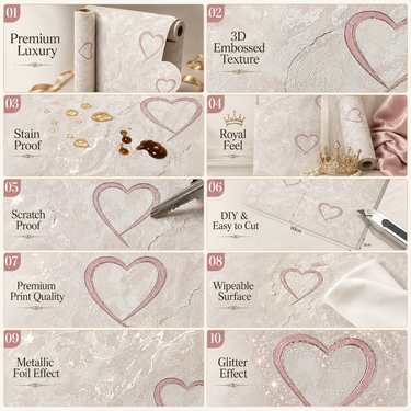 Non Self Adhesive Pink Heart Wallpaper Room Setting – Nidhi Decor 50 Sq.Ft Mumbai India