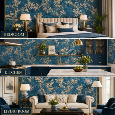 Nidhi Decor Blue Flower Wallpaper Close-Up – Coastal Floral Pattern 50 Sq.Ft Roll India